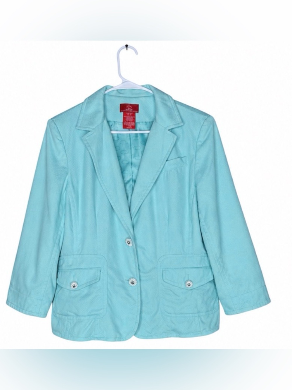 Jacket Size 14 Aqua Oscar De La Renta Light Sleeve Spots